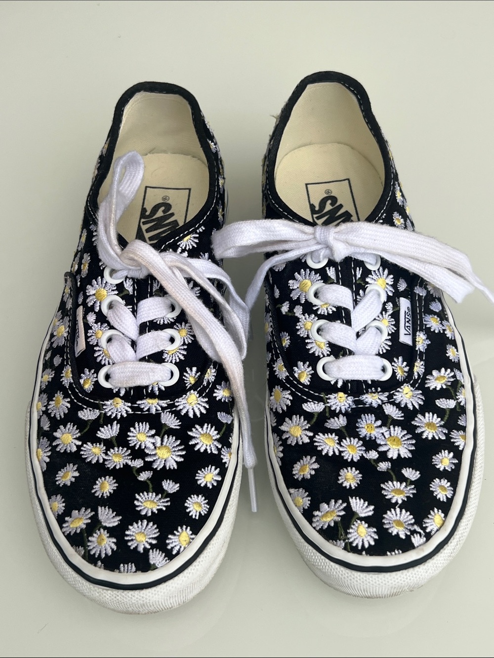 Vans Black Canvas Daisy Embroidered Sneakers with White Laces